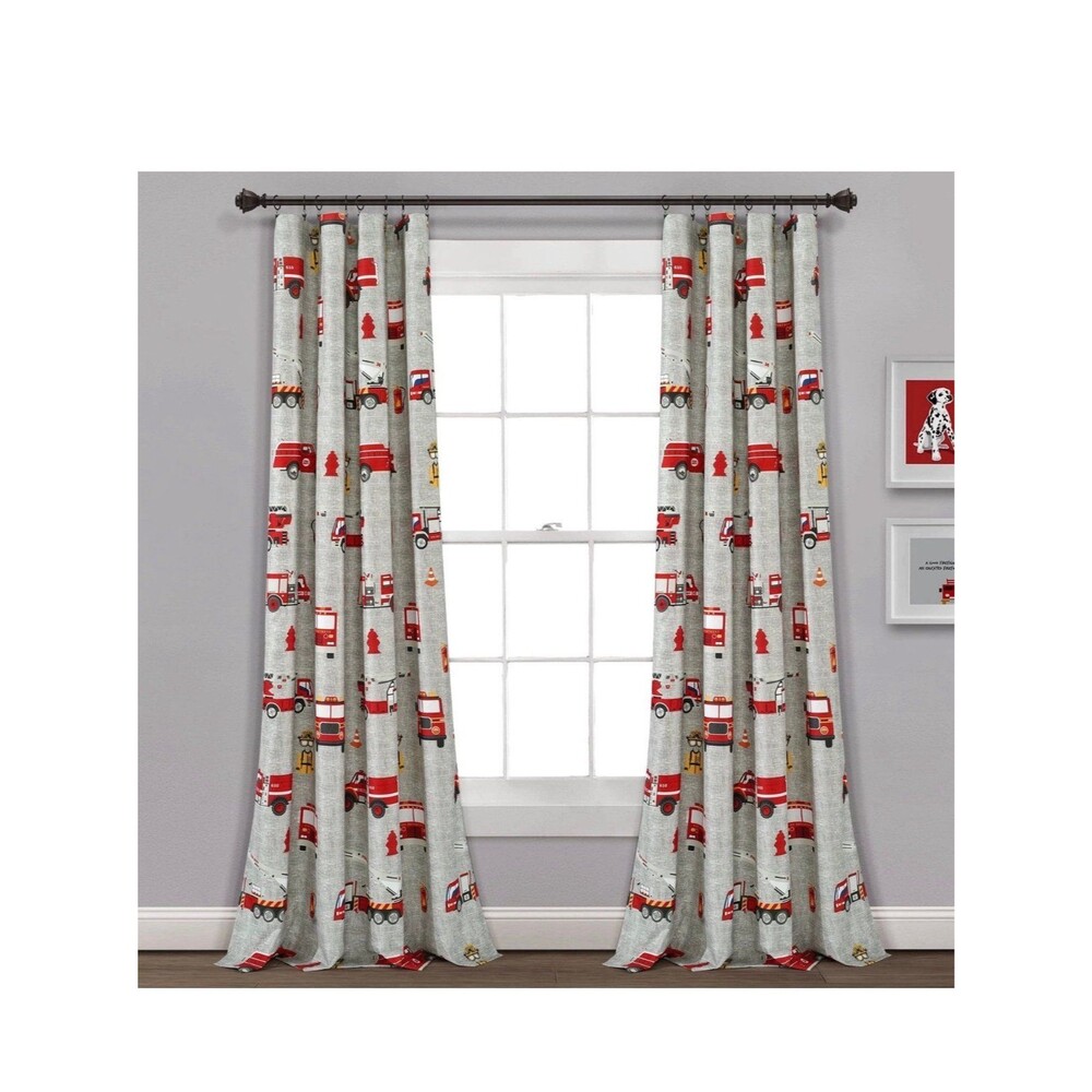 Make A Wish Fire Truck Window Curtain Panels 84-inches in L Set of 2 - used